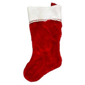 vintage solid Red & White Christmas Stocking With Decorative Trim READ